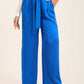 Satin Wide-Leg Pants with Waist Tie