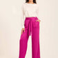 Satin Wide-Leg Pants with Waist Tie
