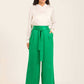 Satin Wide-Leg Pants with Waist Tie