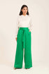 Satin Wide-Leg Pants with Waist Tie
