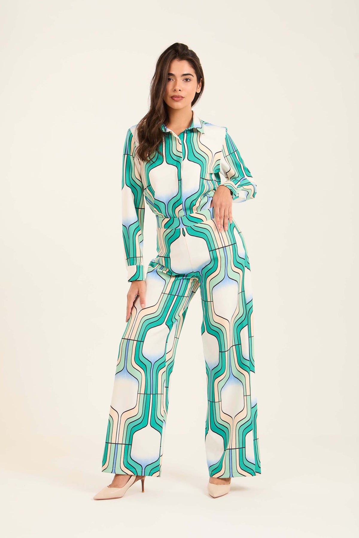 Retro Geometric Wide-Leg Pants