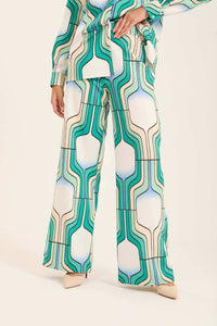 Retro Geometric Wide-Leg Pants