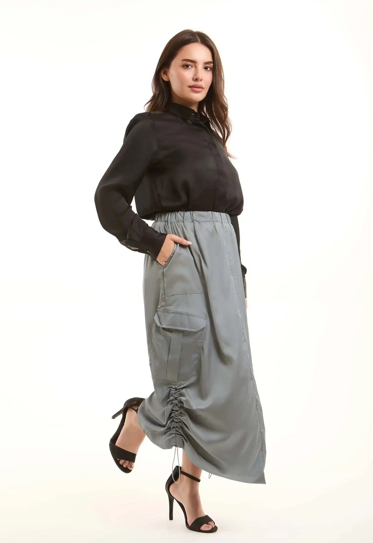 Elastic Waist Cargo Skirt with Drawstring