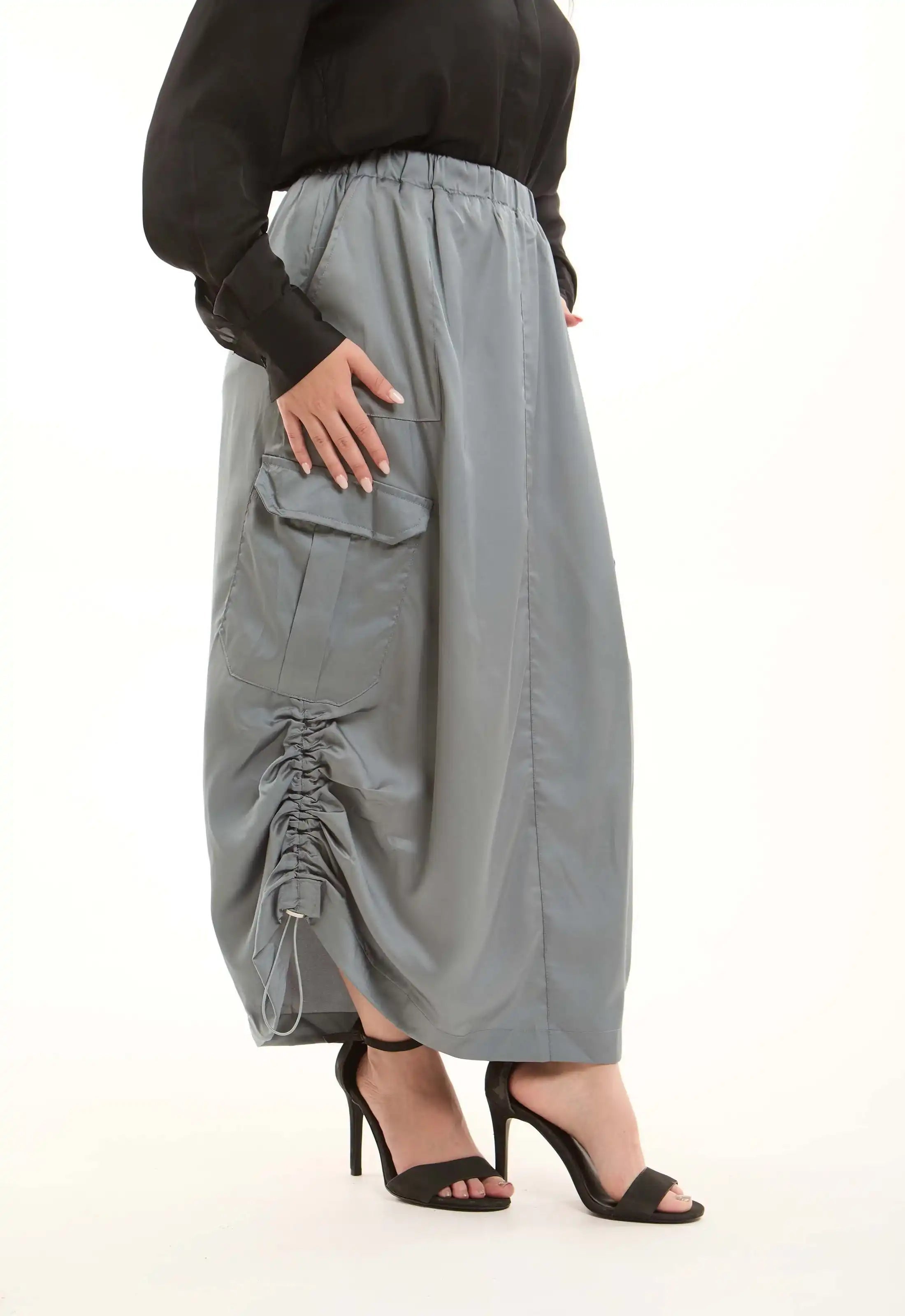 Elastic Waist Cargo Skirt with Drawstring