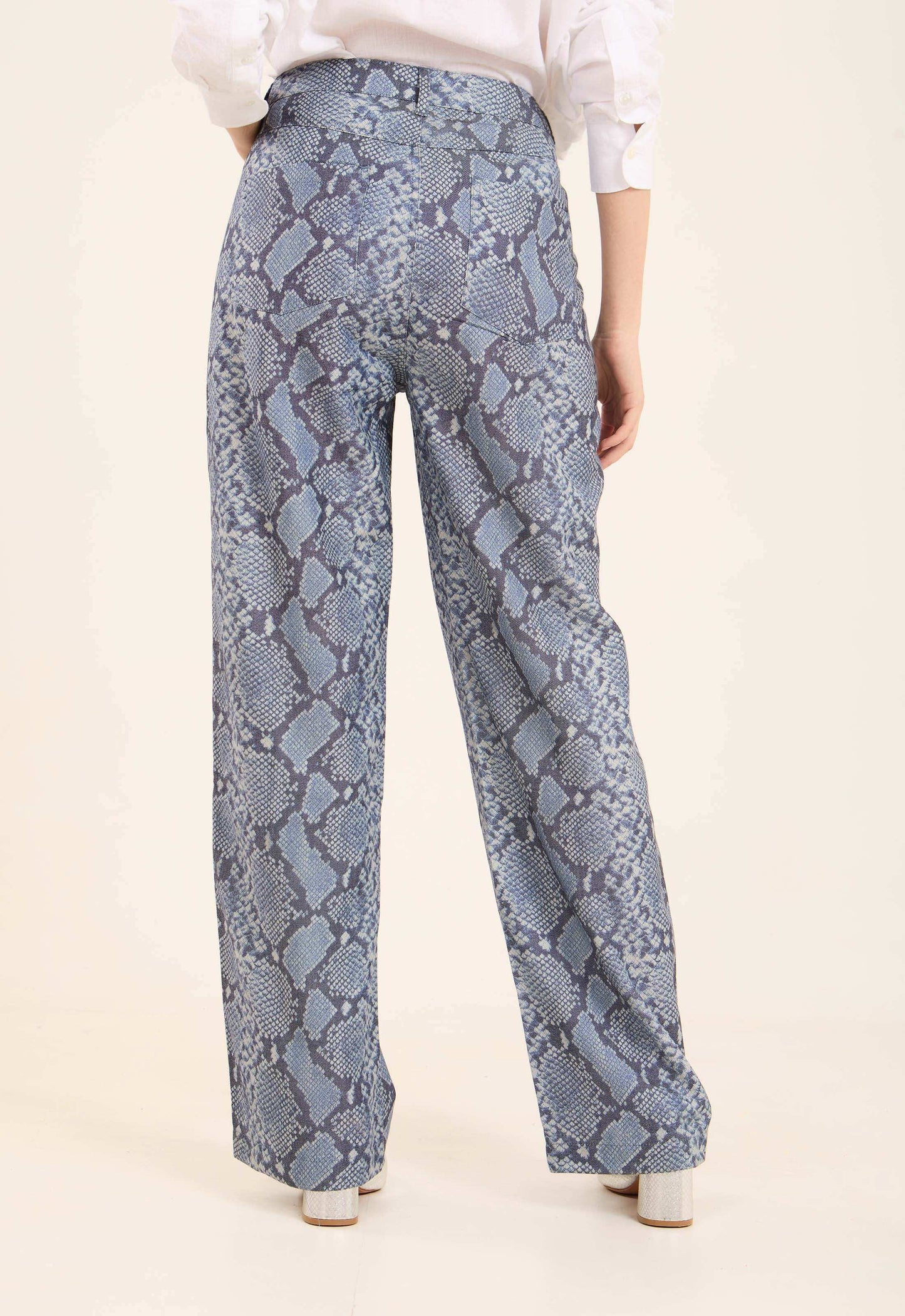 High-Waist Snake-Print Pants with Straight Cut