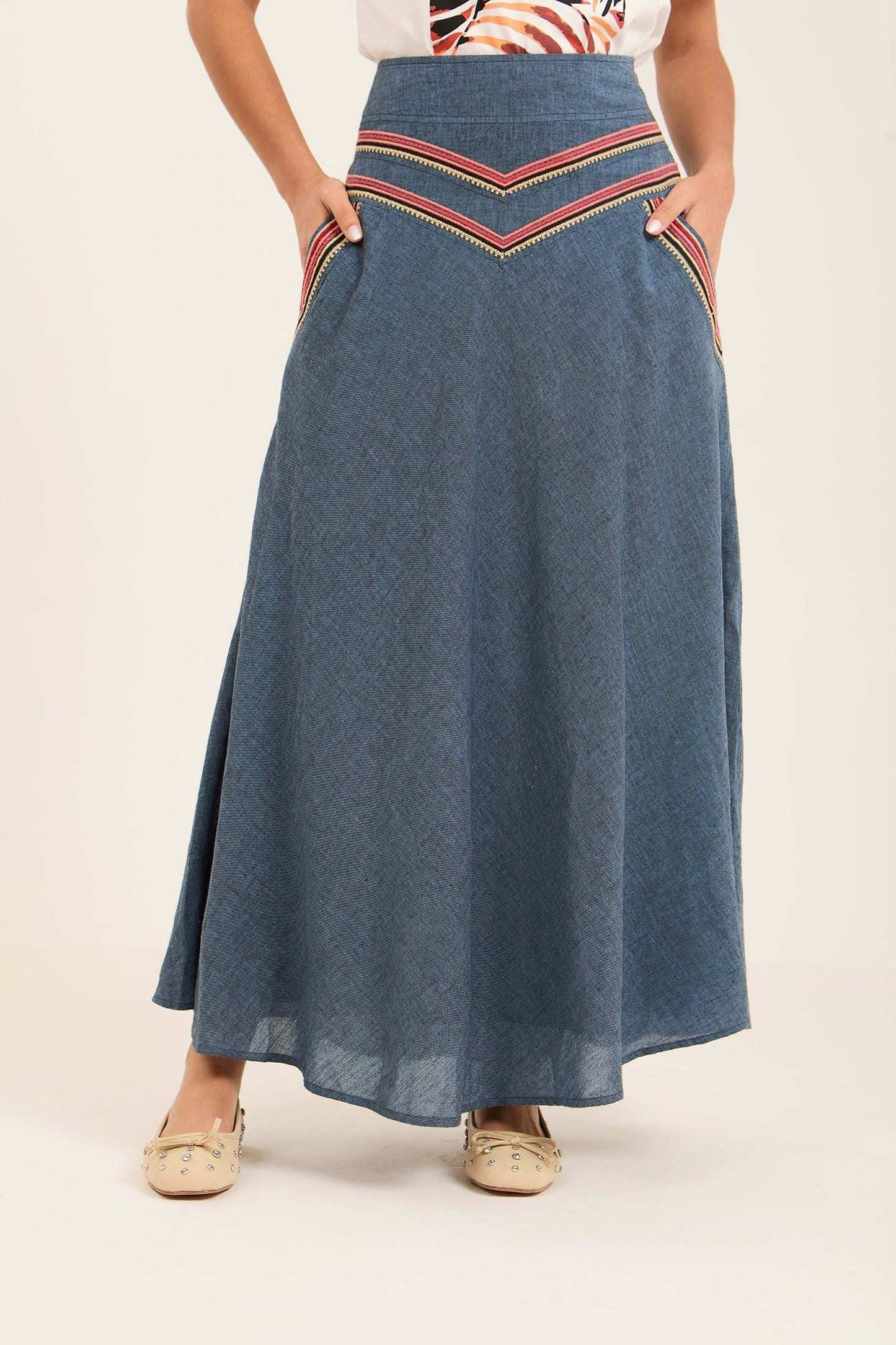 Women Skirt Embroidery Blue