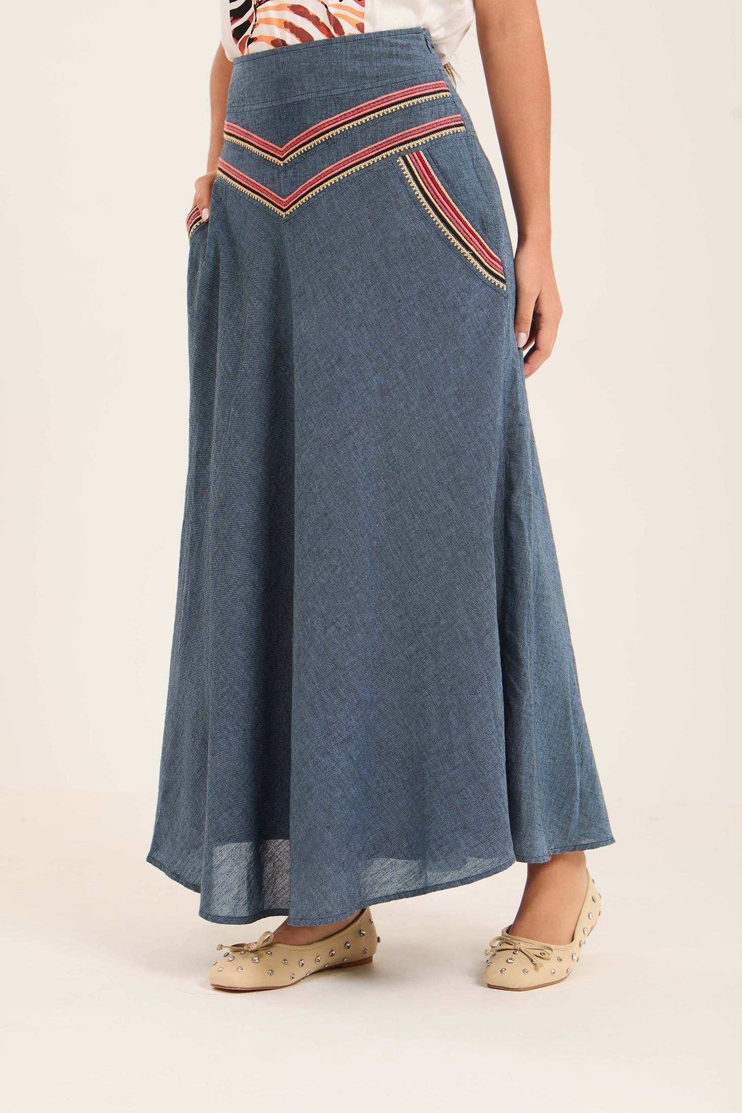 Women Skirt Embroidery Blue
