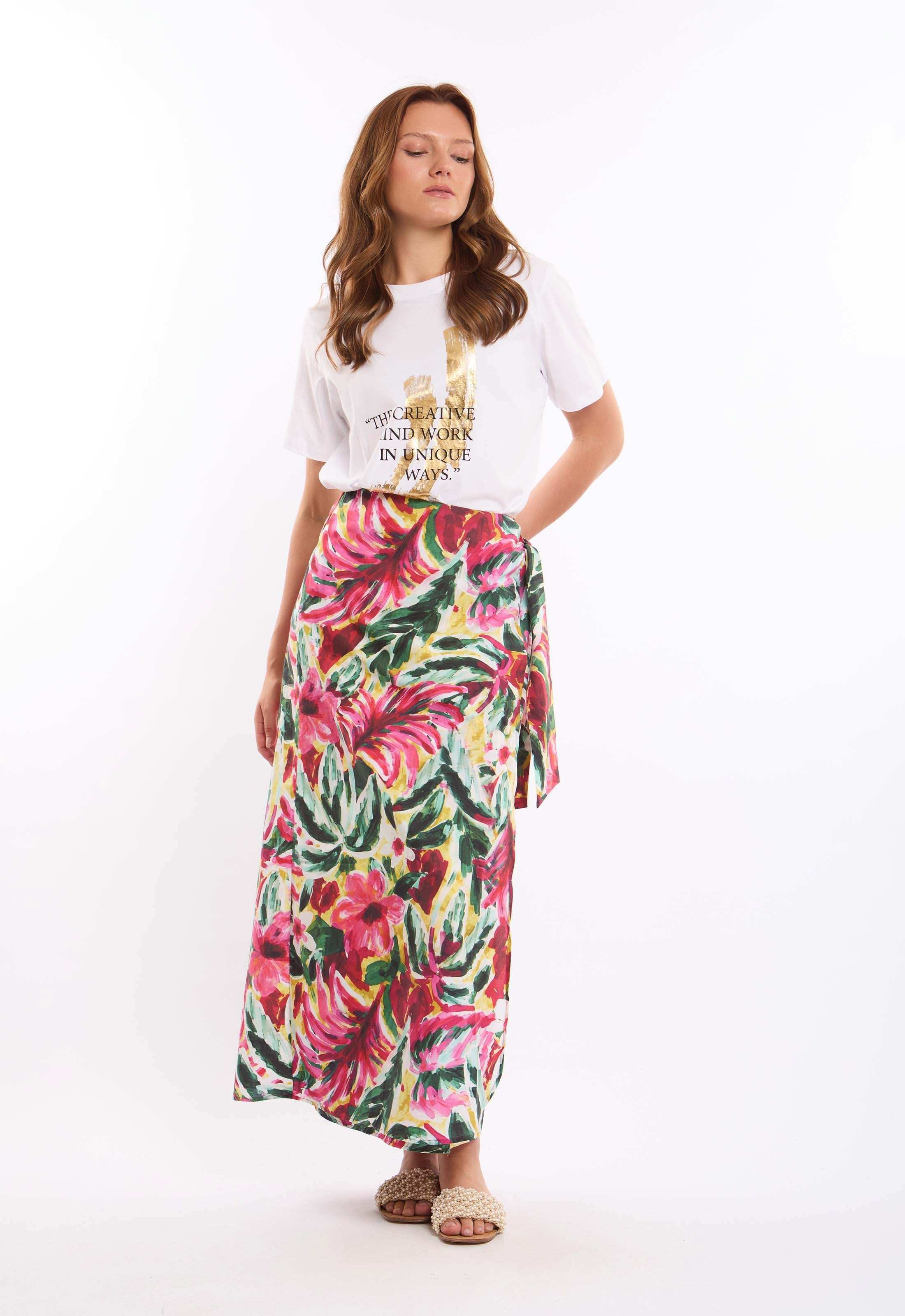 Colorful Tropical Floral Zipped Midi Dress