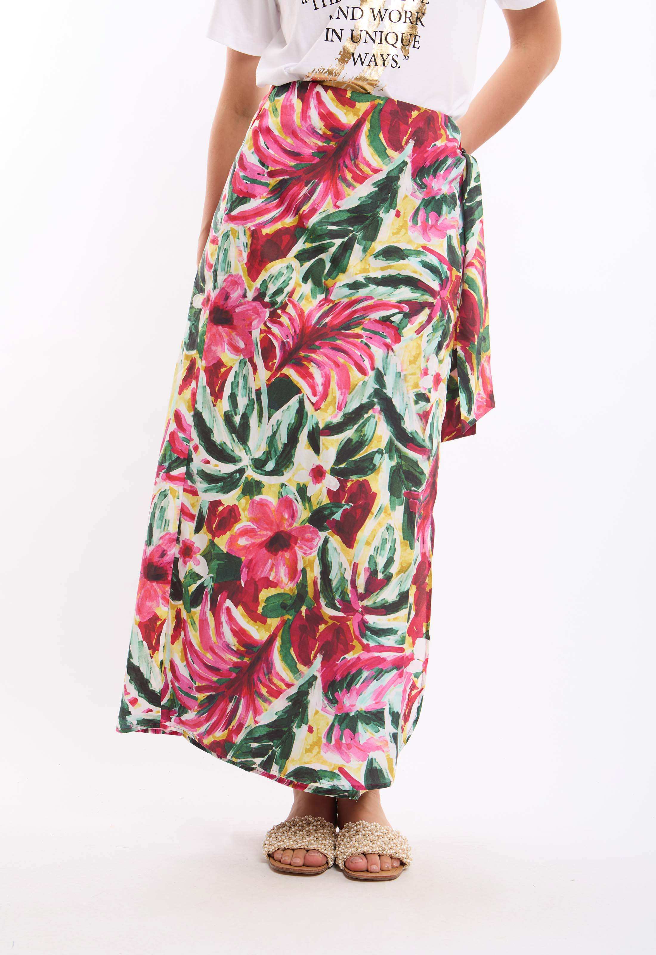Colorful Tropical Floral Zipped Midi Dress