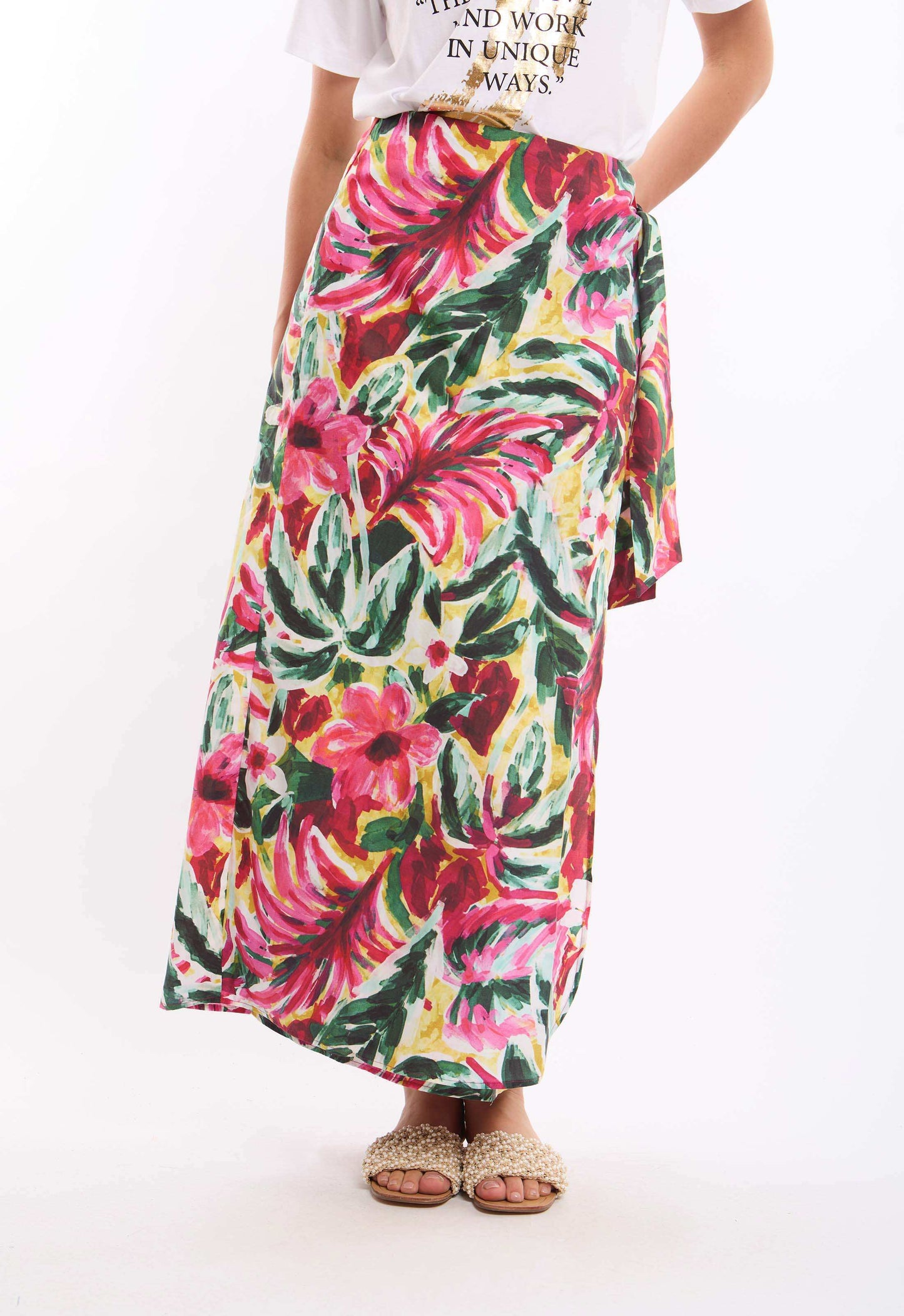 Colorful Tropical Floral Zipped Midi Dress