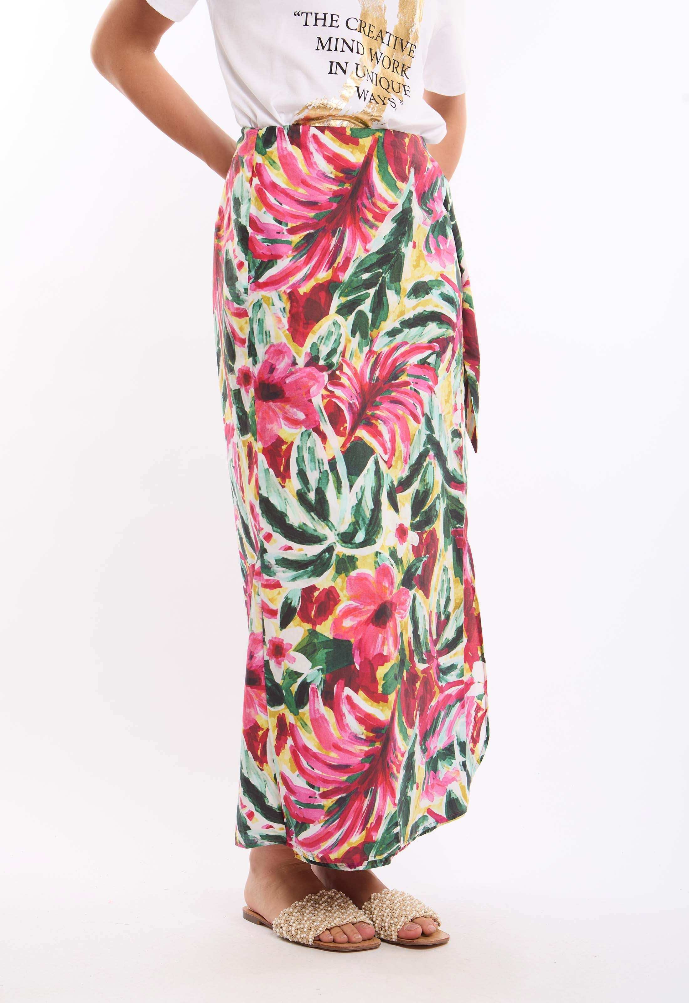Colorful Tropical Floral Zipped Midi Dress
