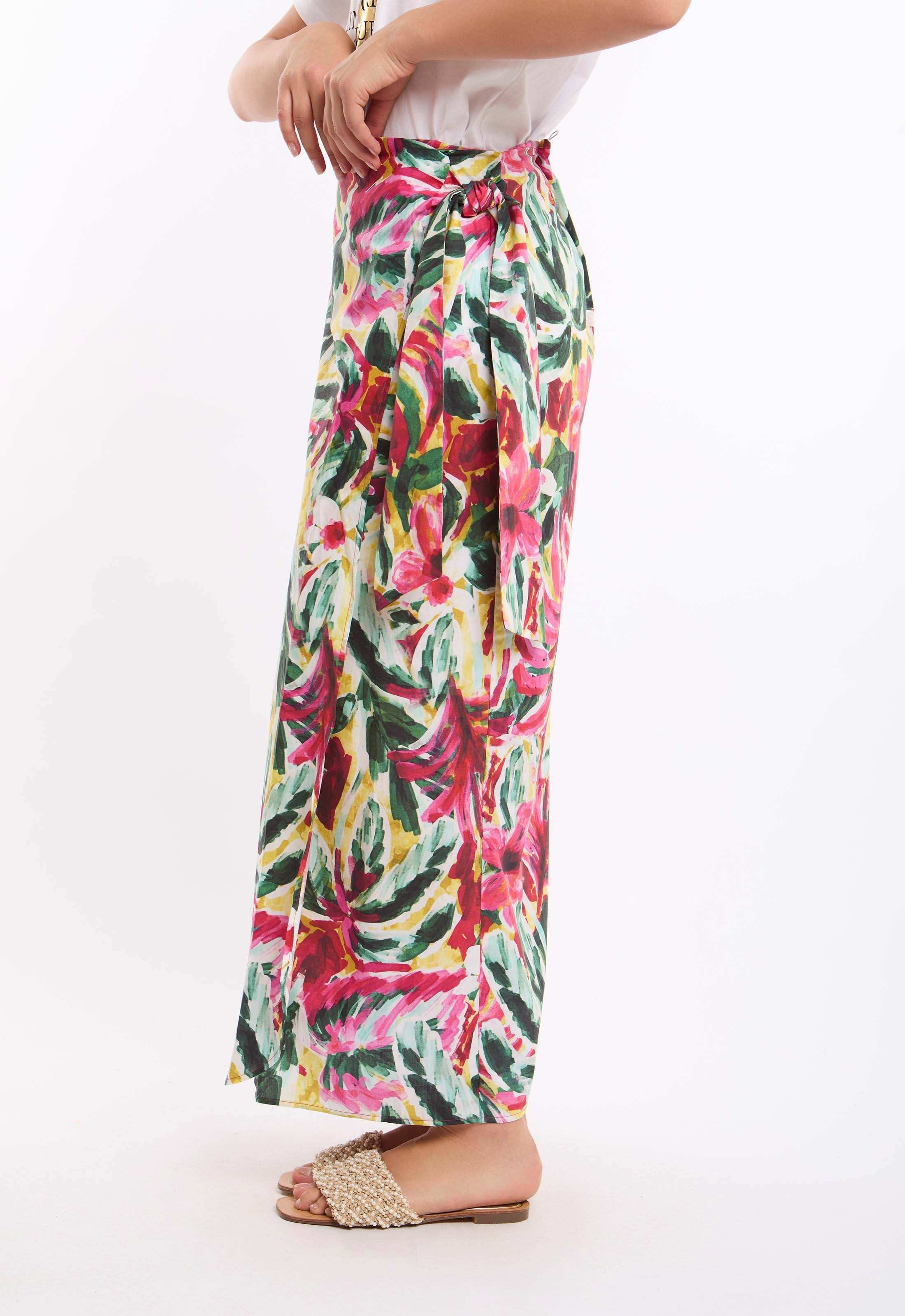 Colorful Tropical Floral Zipped Midi Dress