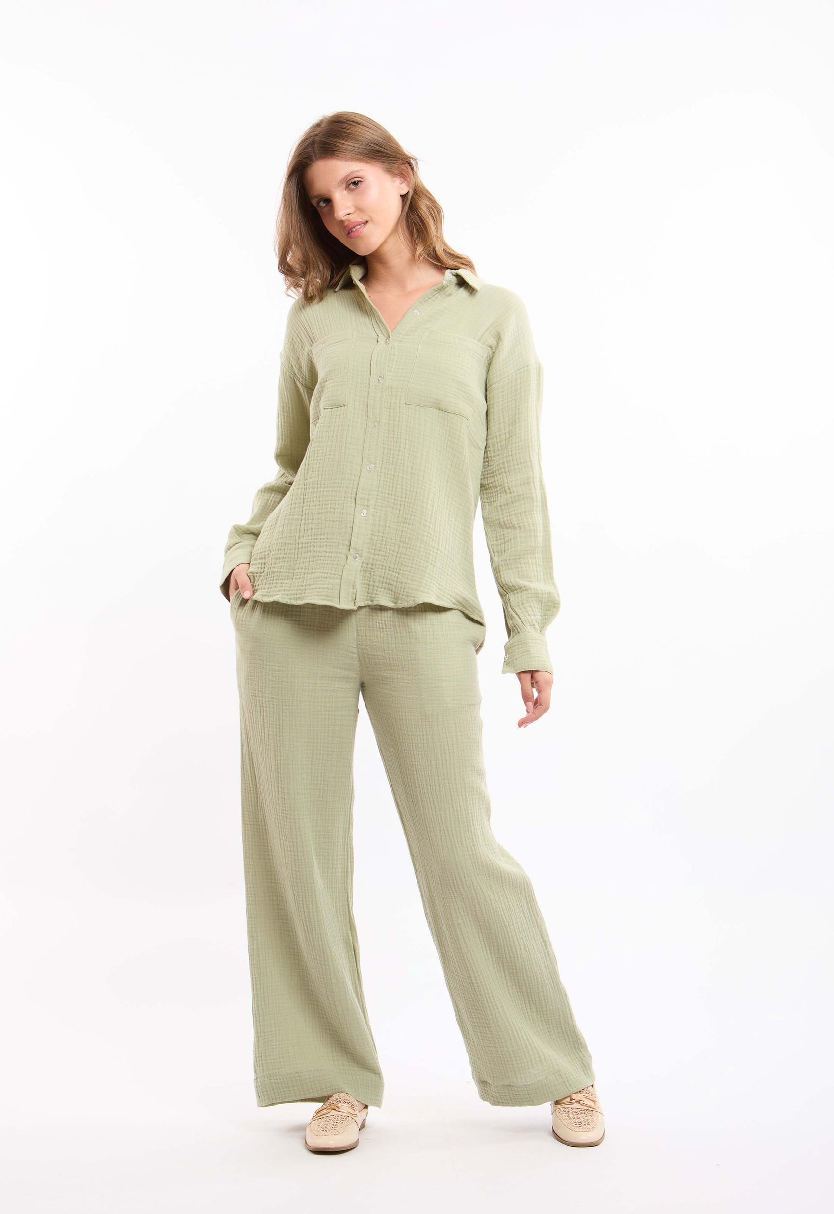 Textured Wide-Leg Pants