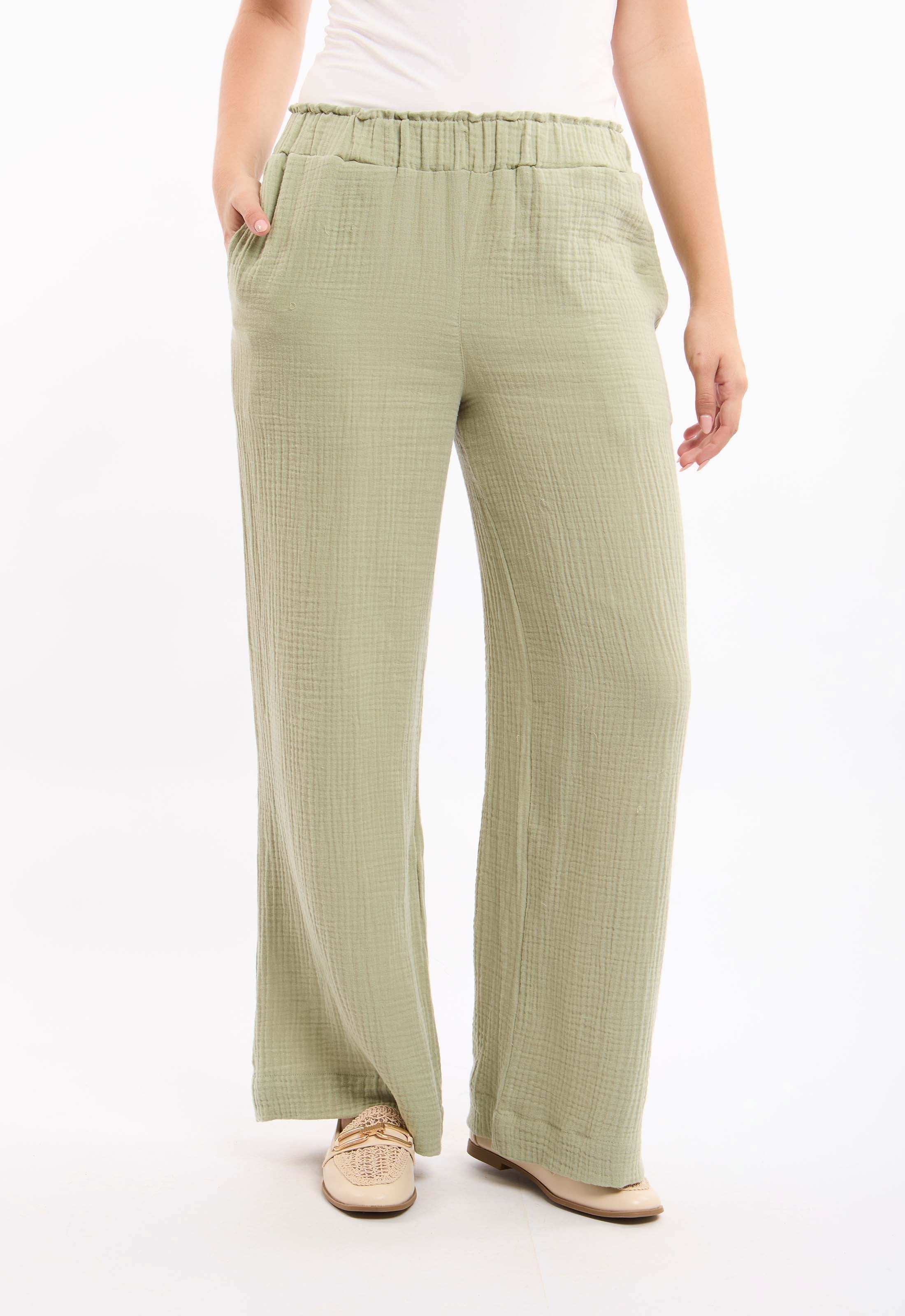 Textured Wide-Leg Pants