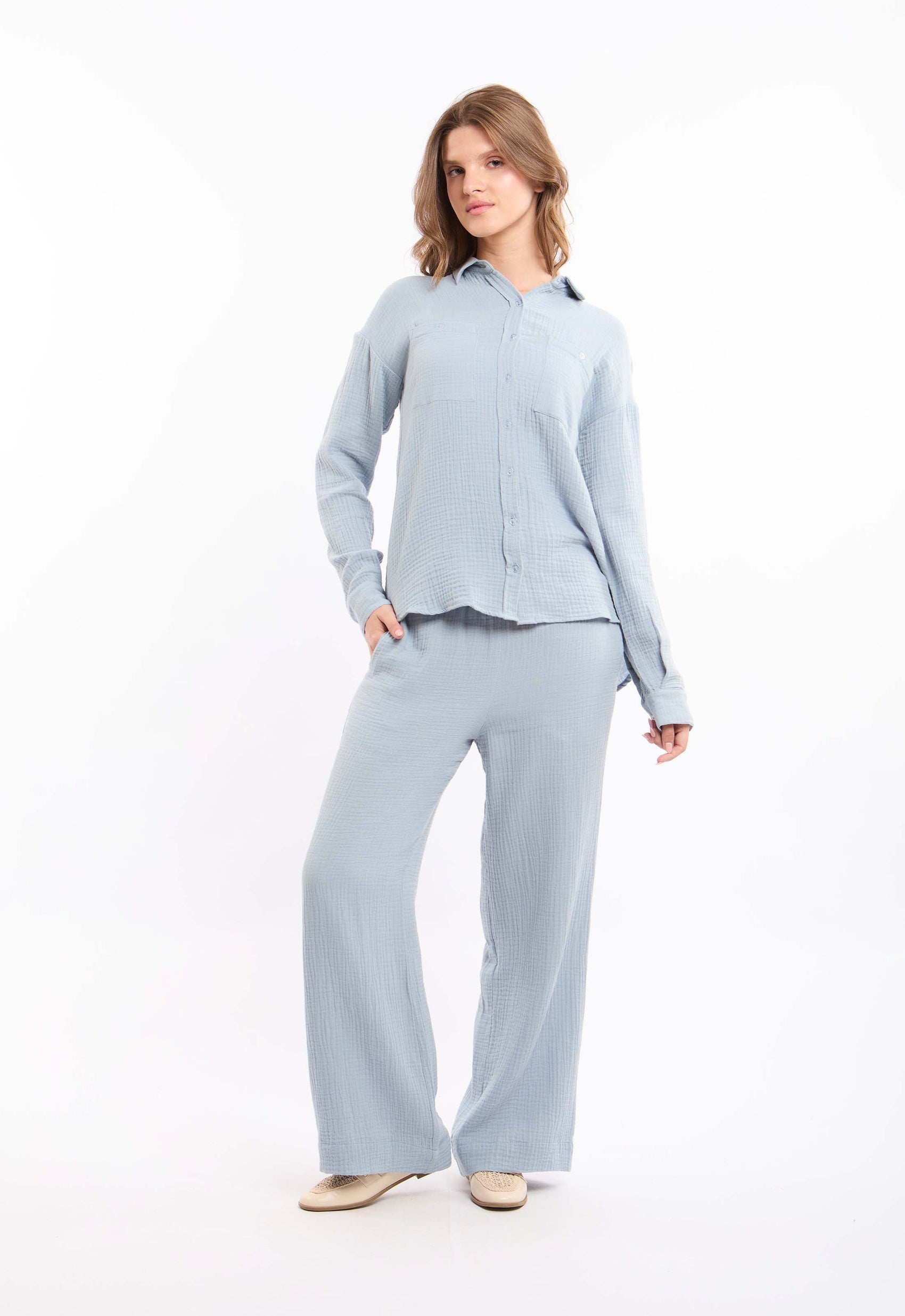 Textured Wide-Leg Pants