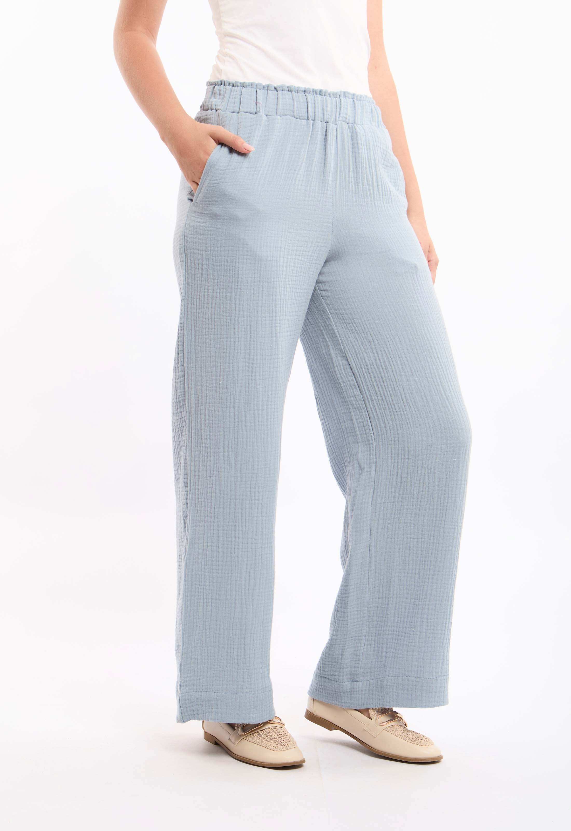 Textured Wide-Leg Pants