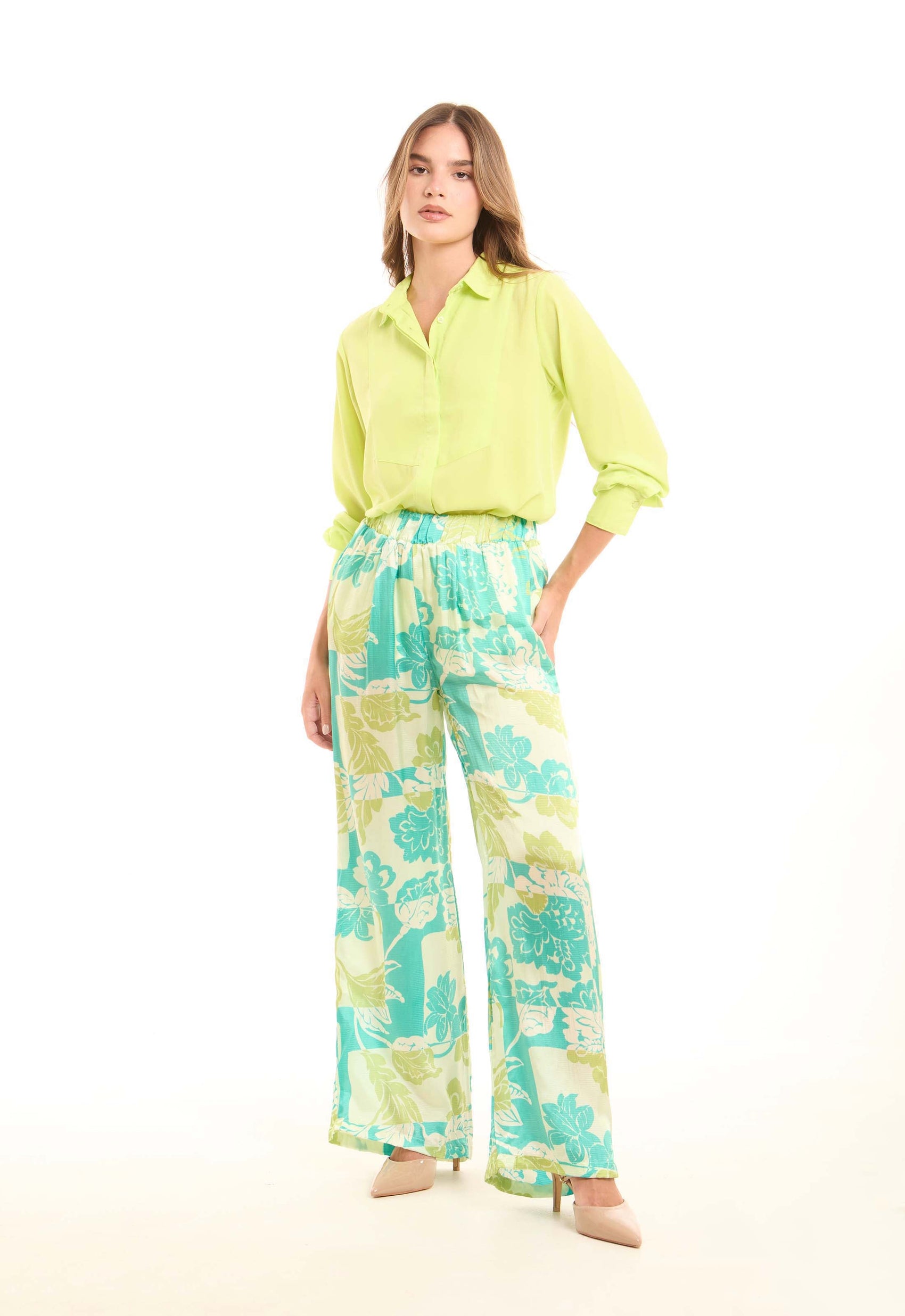 Slip On Elastic Waist Floral Pants