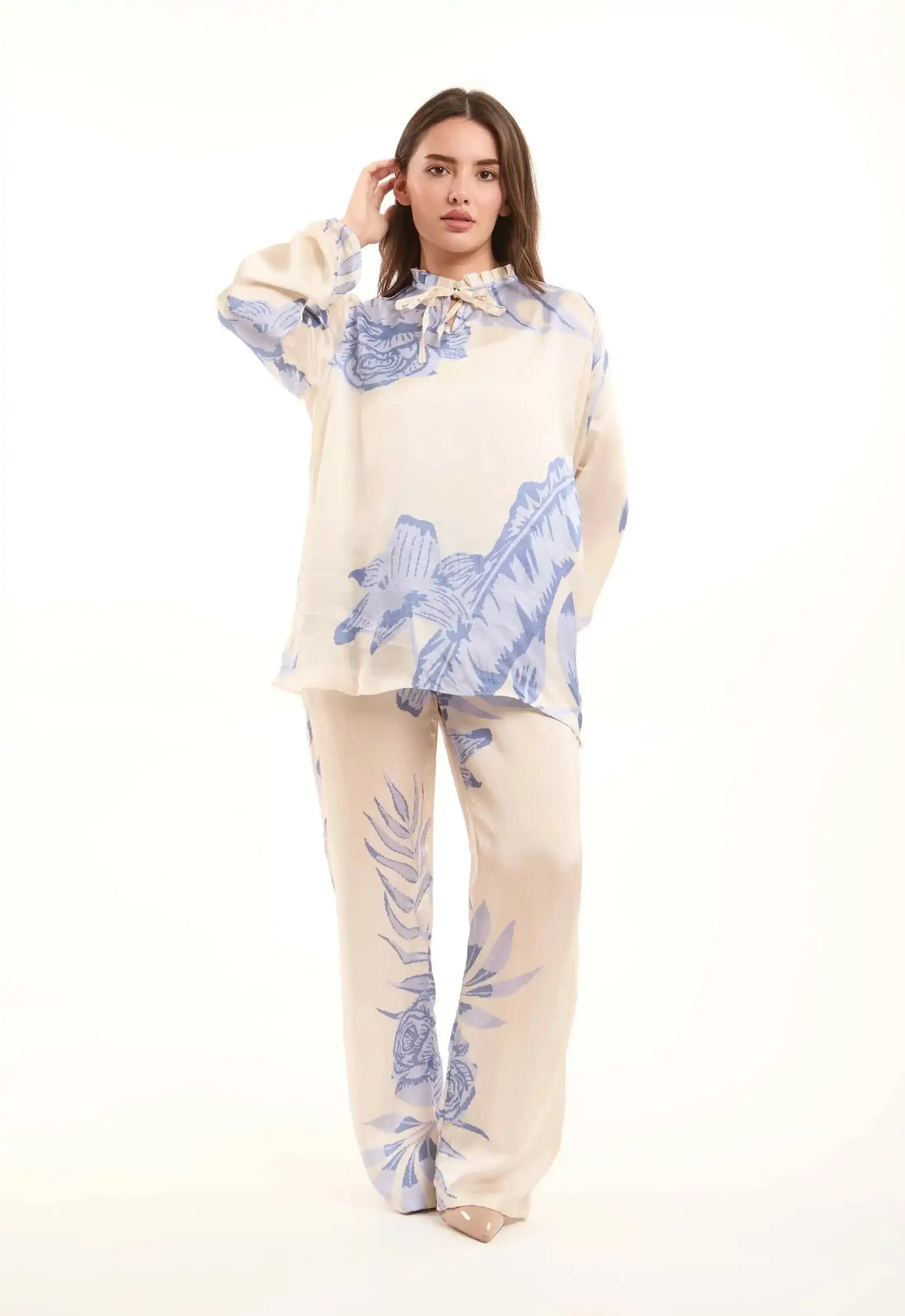 Relaxed Floral Straight-Leg Pants