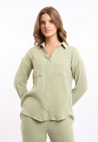 Textured Cotton Shirt with Front Pockets