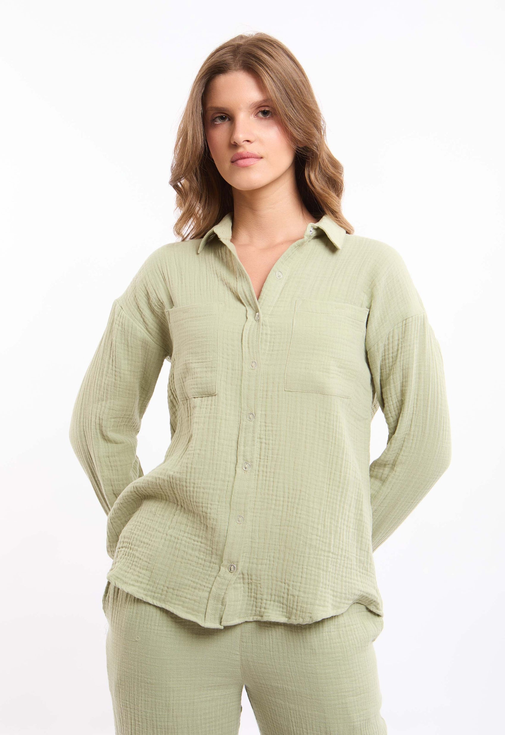 Textured Cotton Shirt with Front Pockets