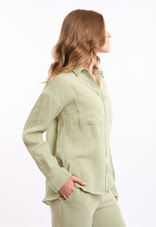 Textured Cotton Shirt with Front Pockets