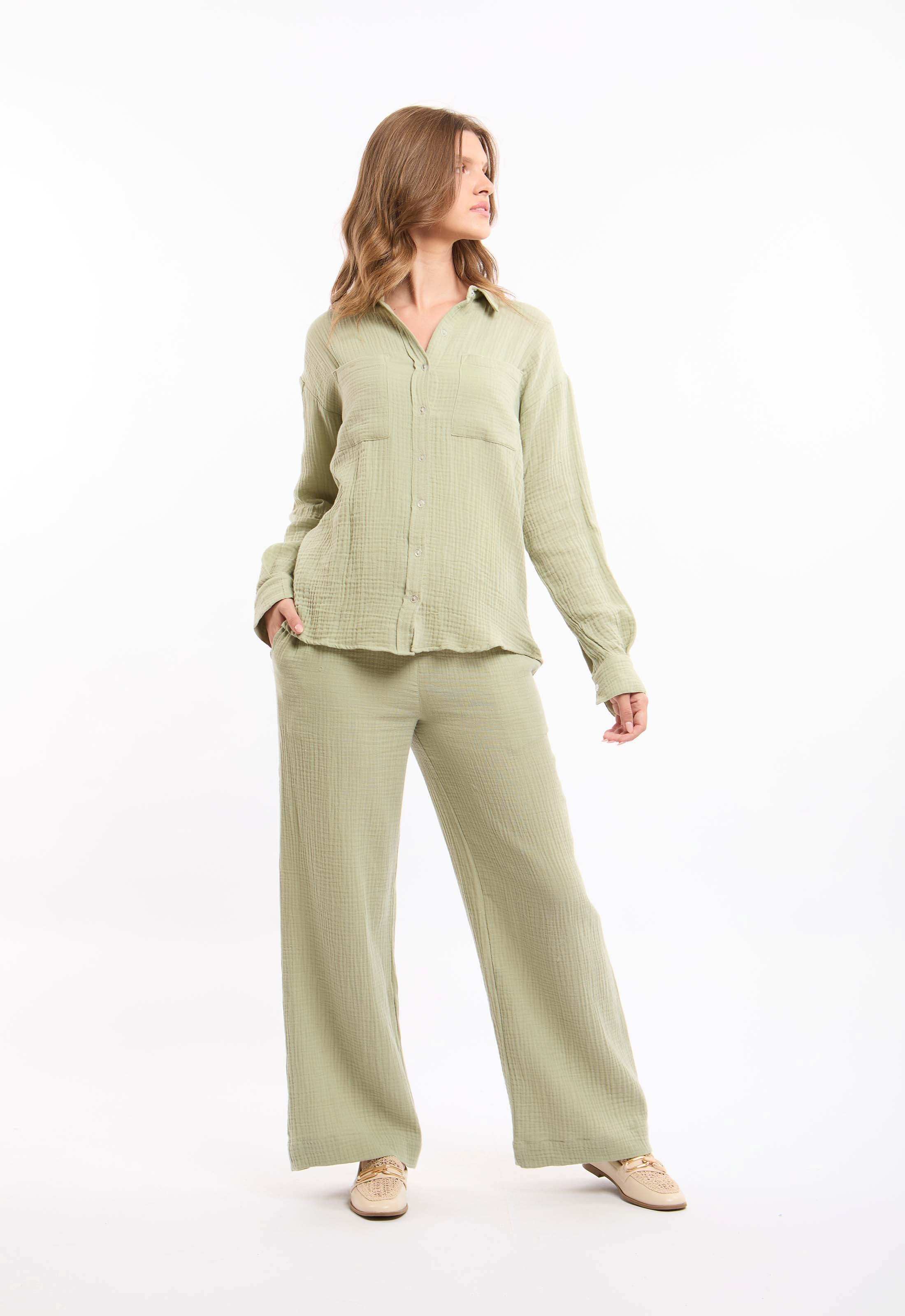 Textured Cotton Shirt with Front Pockets