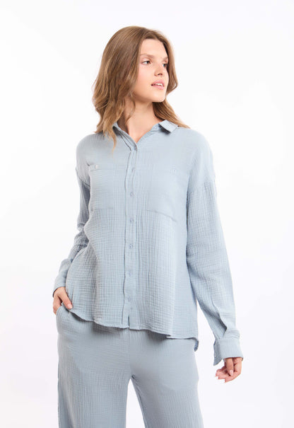 Textured Cotton Shirt with Front Pockets