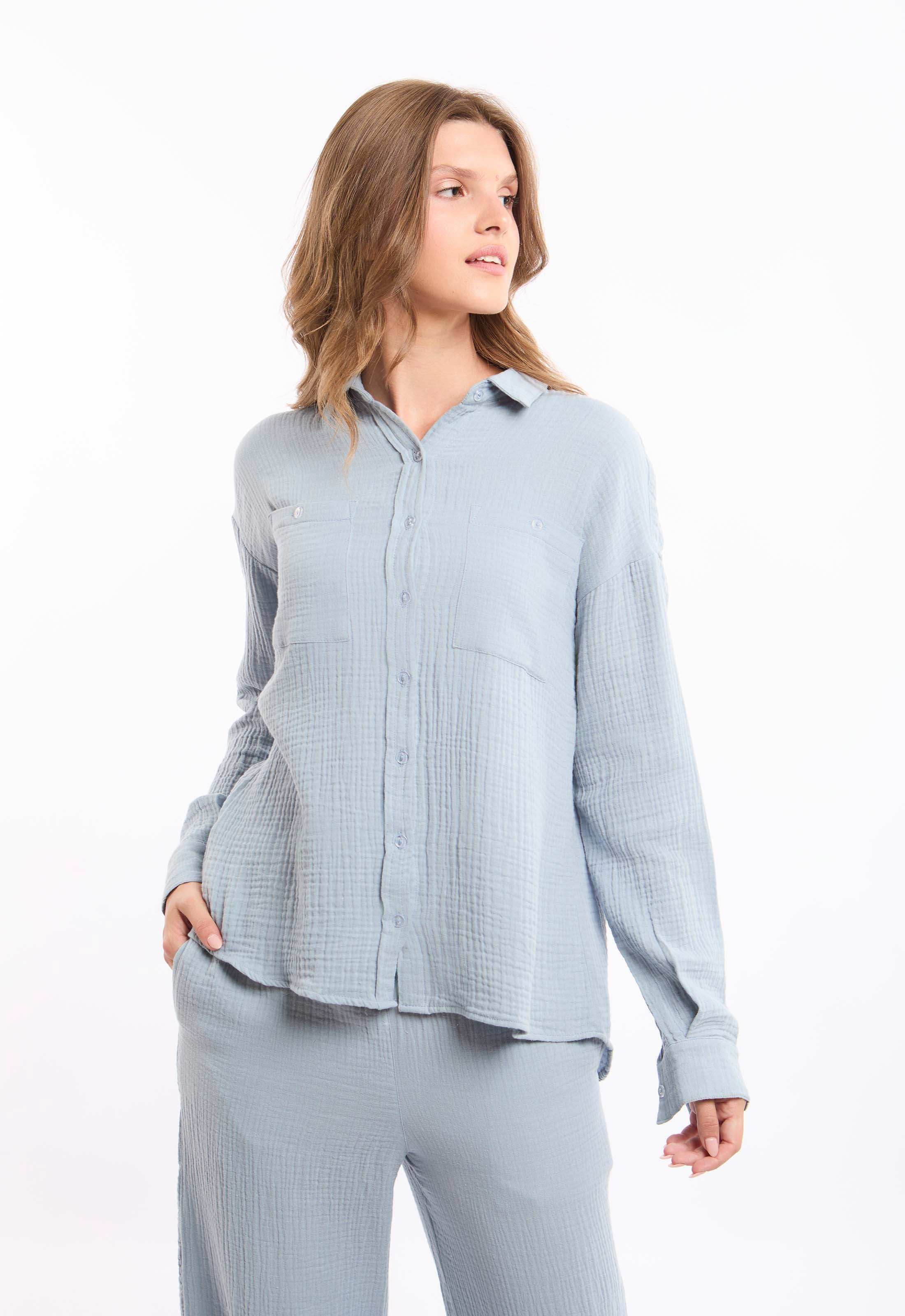 Textured Cotton Shirt with Front Pockets