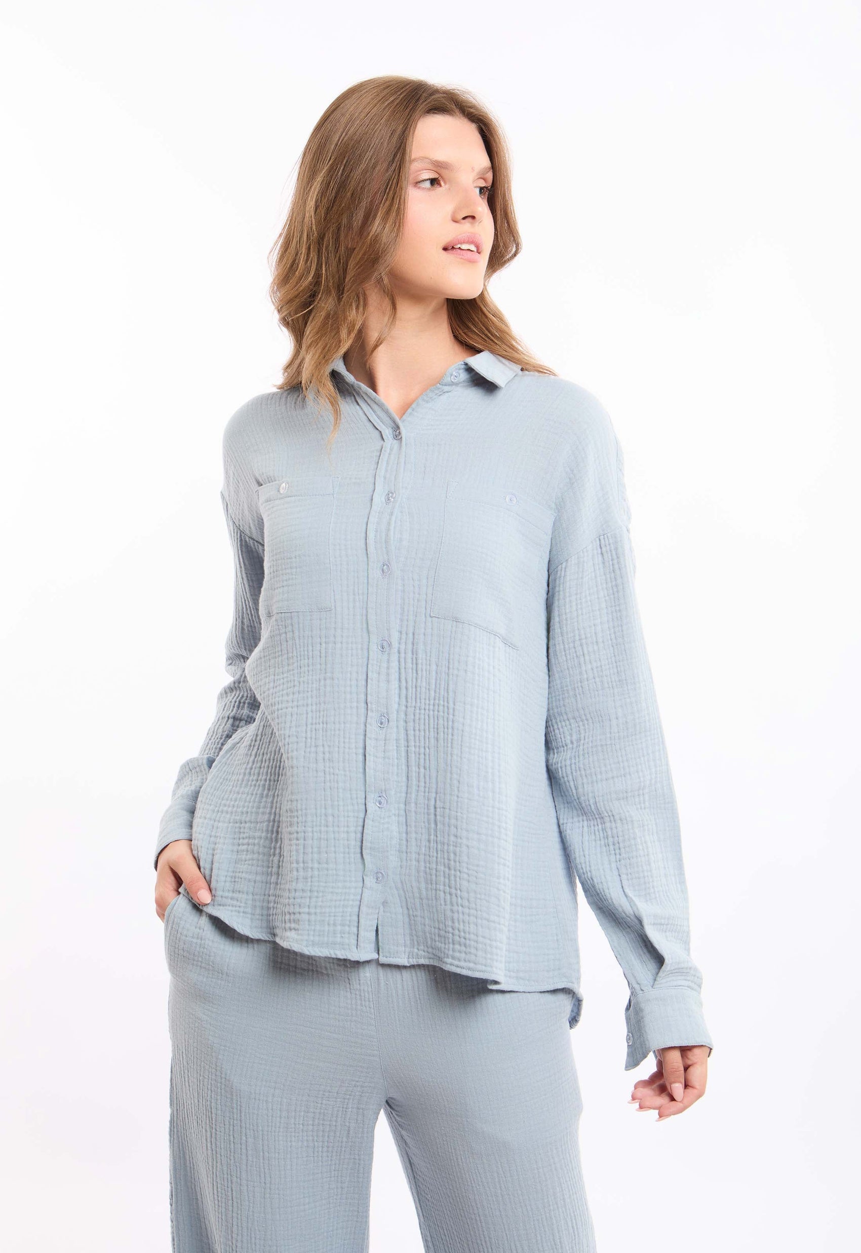 Textured Cotton Shirt with Front Pockets