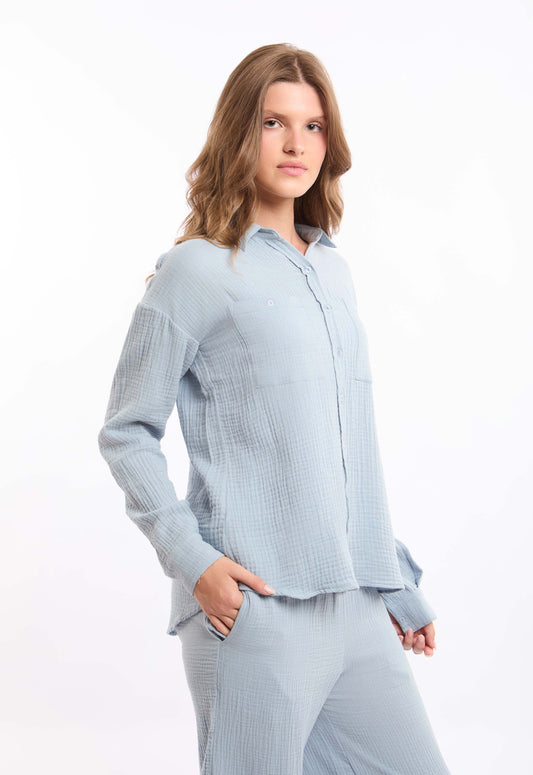 Textured Cotton Shirt with Front Pockets