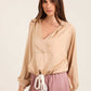 Deep V-Neck Sweatshirt with Drawstring Trim