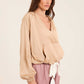 Deep V-Neck Sweatshirt with Drawstring Trim