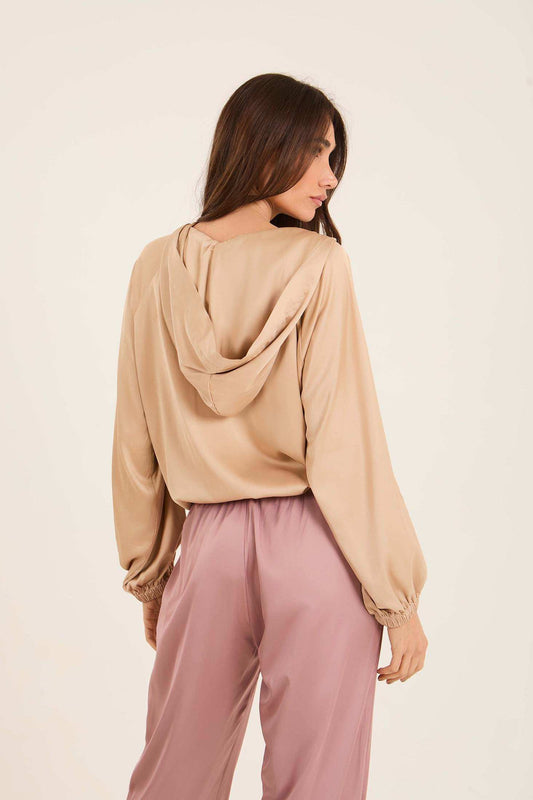 Deep V-Neck Sweatshirt with Drawstring Trim