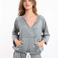 Deep V-Neck Sweatshirt with Drawstring Trim