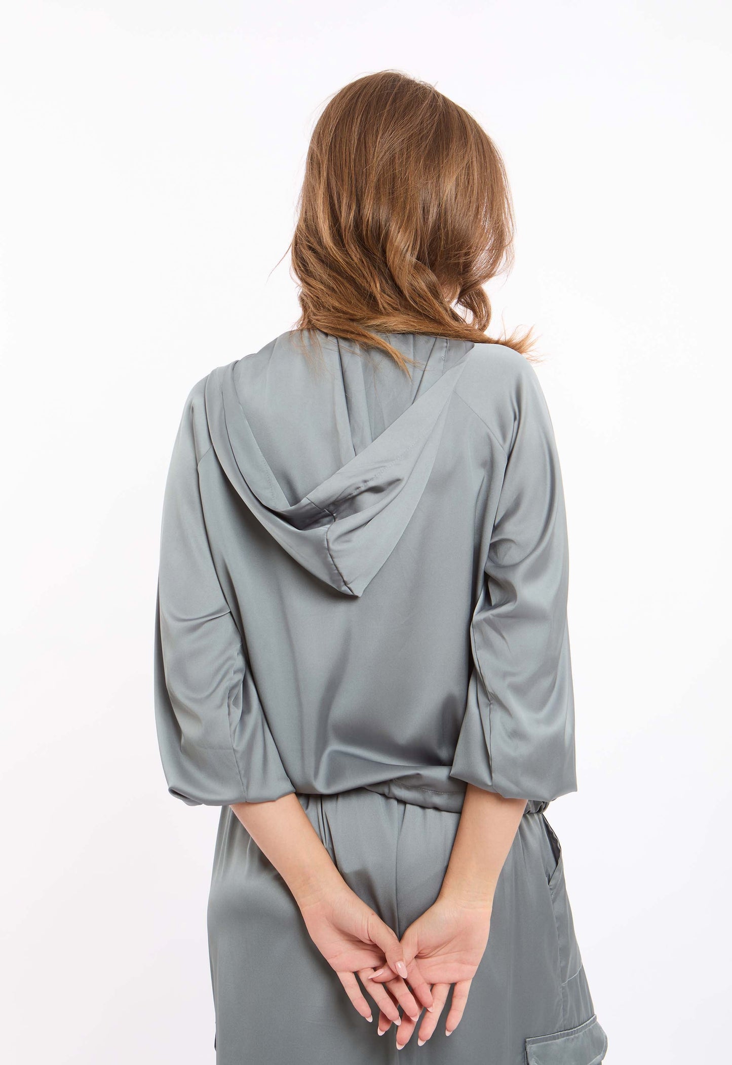 Deep V-Neck Sweatshirt with Drawstring Trim