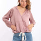 Deep V-Neck Sweatshirt with Drawstring Trim