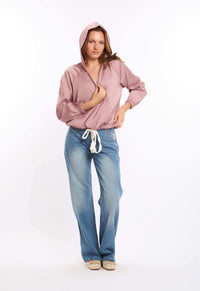 Deep V-Neck Sweatshirt with Drawstring Trim