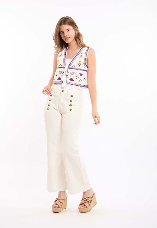 Sailor-Button Straight Pants