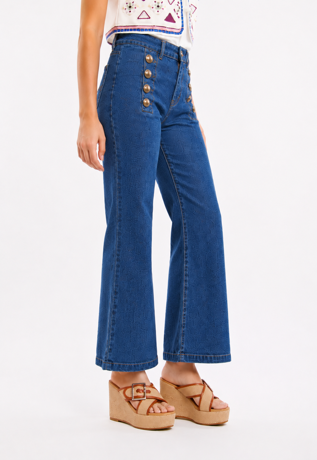 Sailor-Button Straight Pants