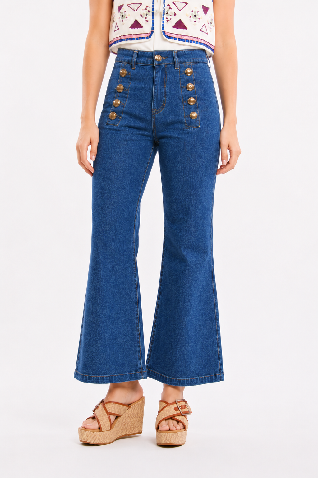 Sailor-Button Straight Pants