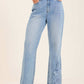 Embroidered Hem Straight-Leg Jeans