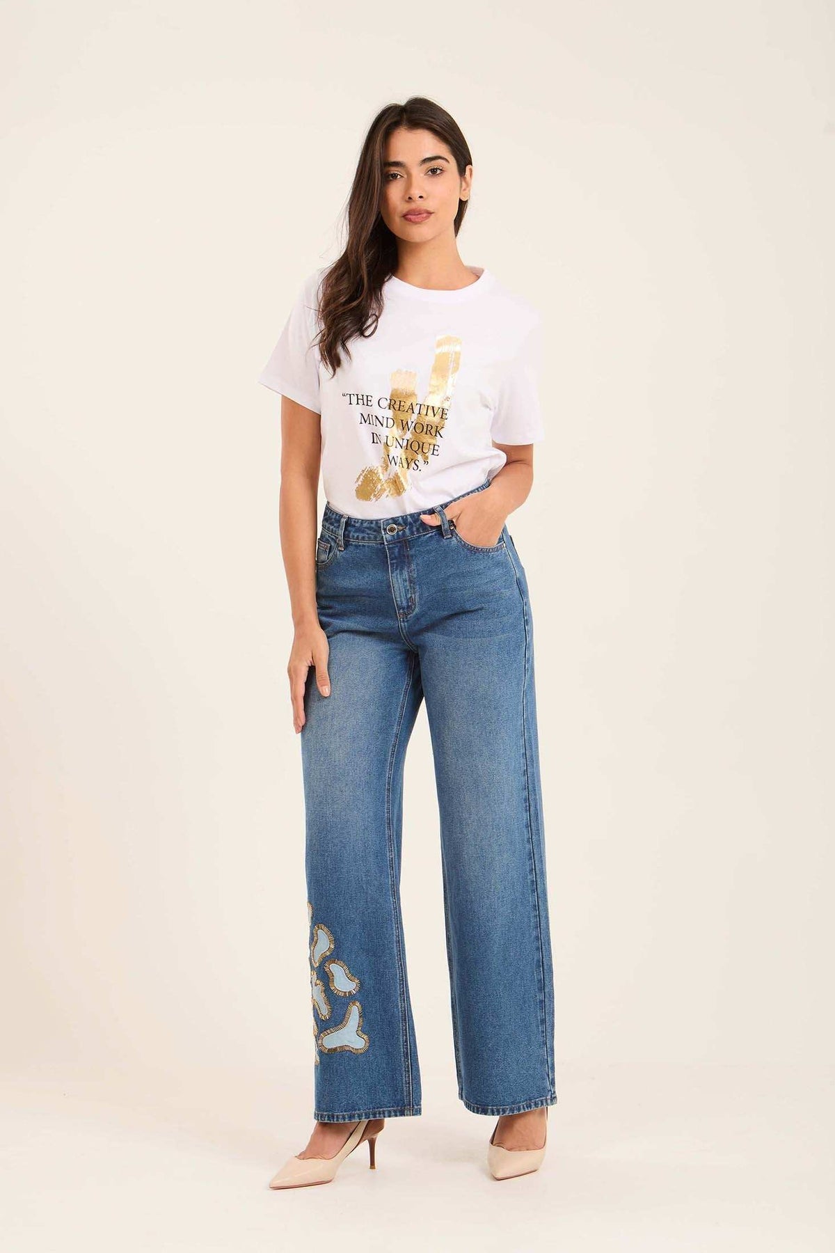Wide-Leg Jeans with Stylish Details