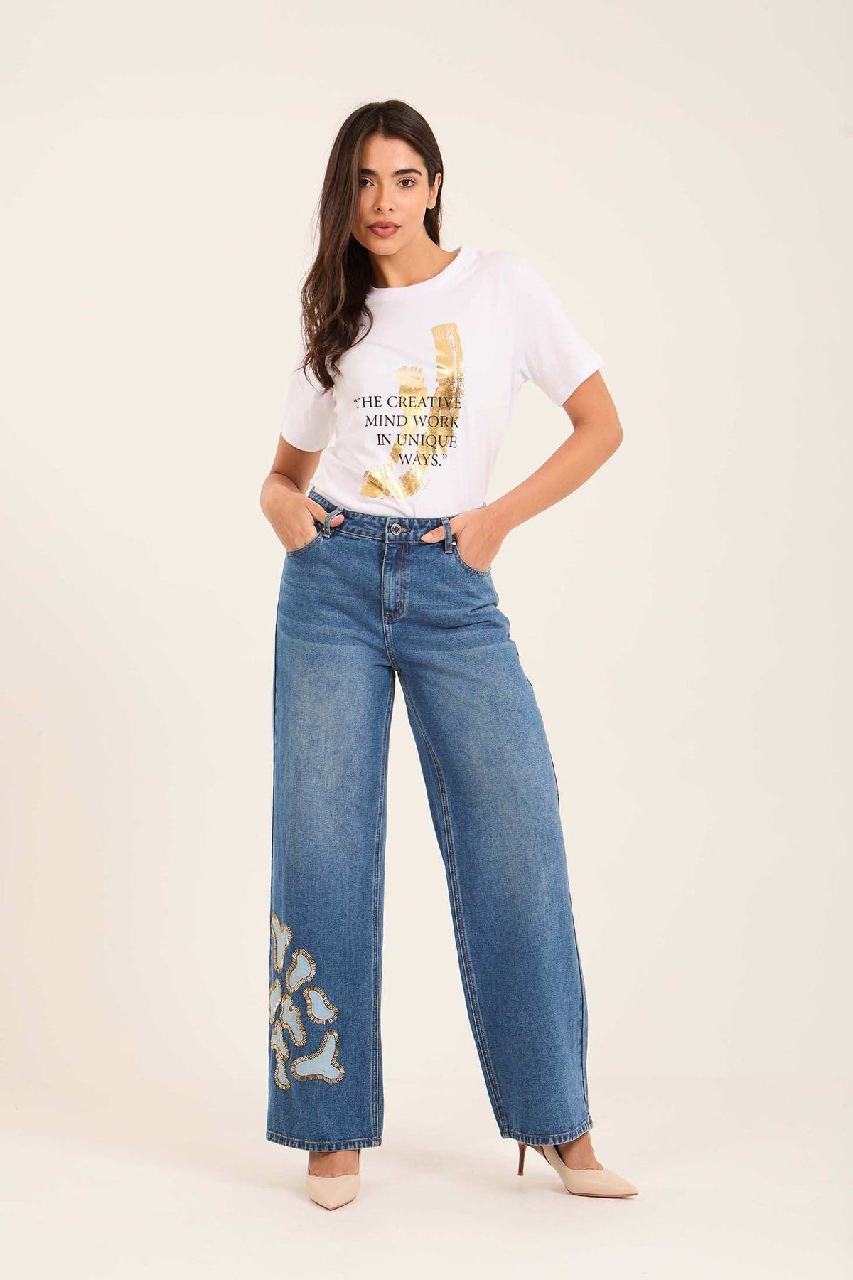 Wide-Leg Jeans with Stylish Details