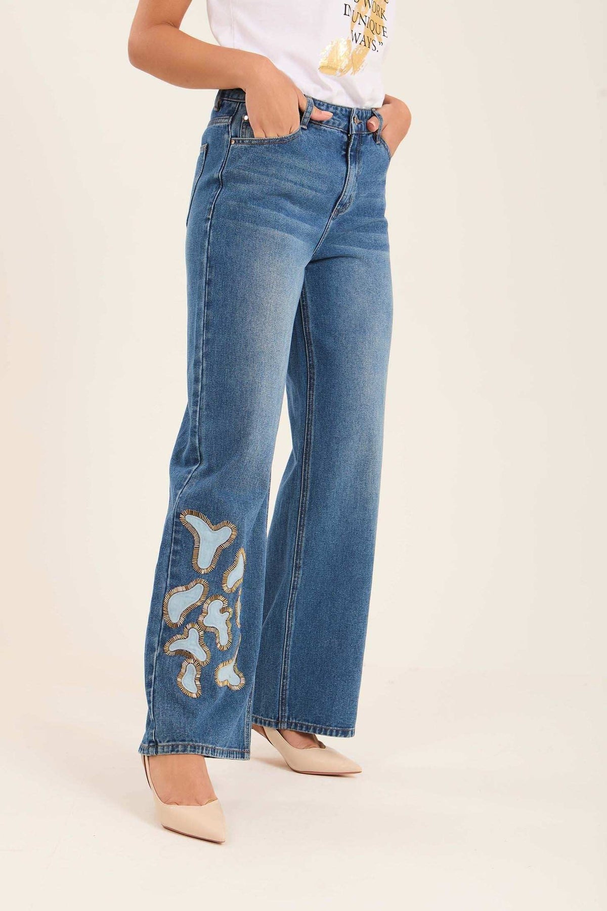 Wide-Leg Jeans with Stylish Details