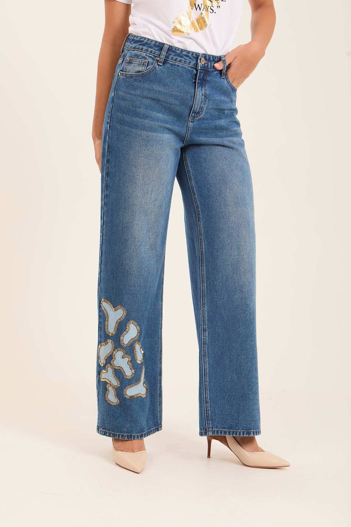 Wide-Leg Jeans with Stylish Details