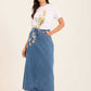 Side Stitched Crystal Casual Denim Skirt