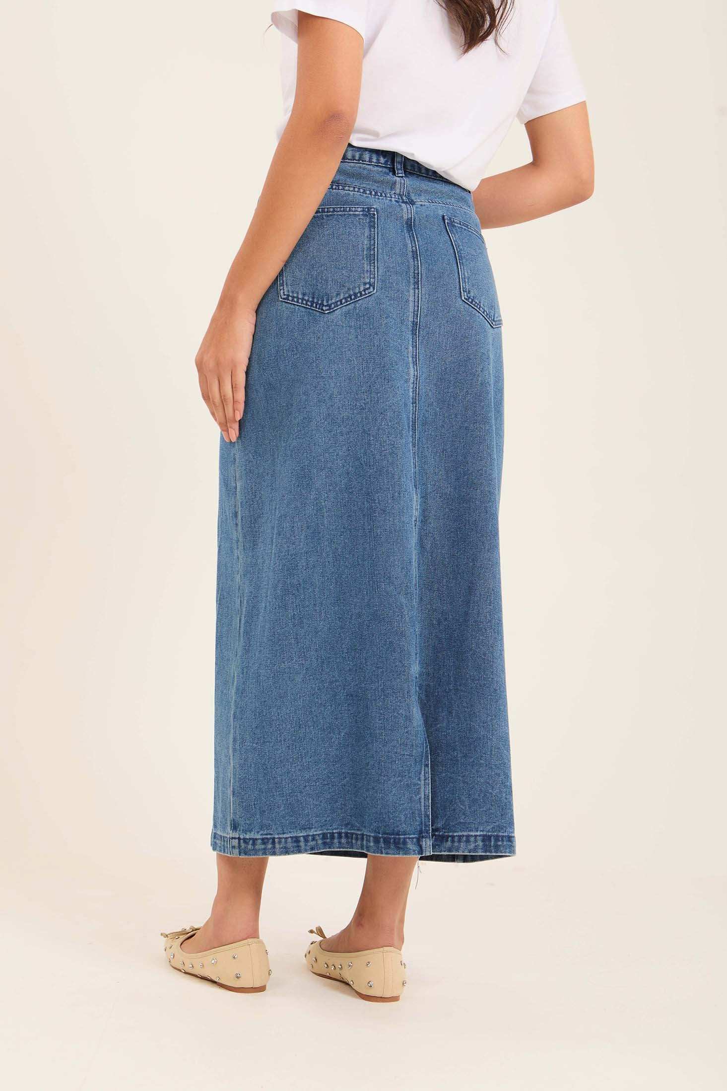 Side Stitched Crystal Casual Denim Skirt