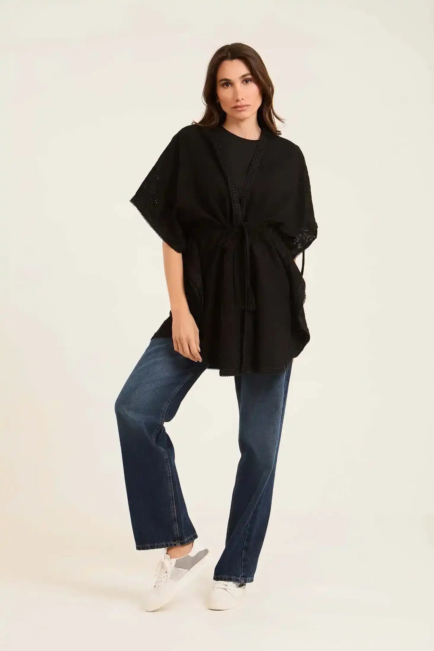 Embroidered Kimono with Waist Tie