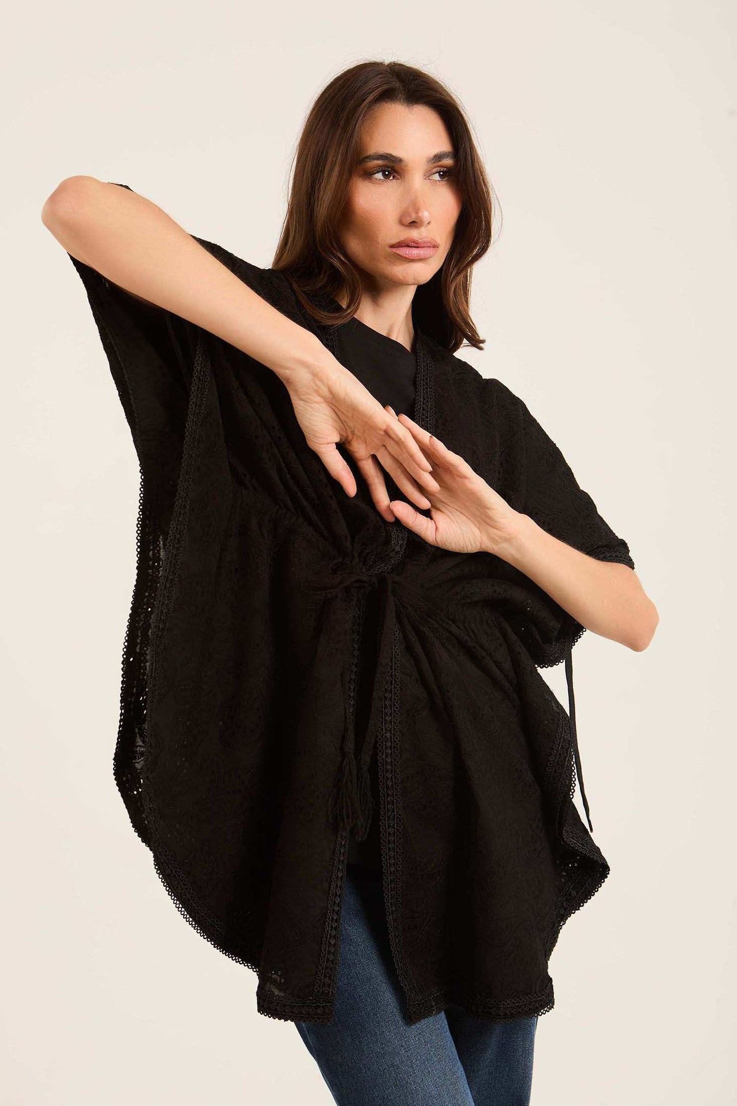 Embroidered Kimono with Waist Tie