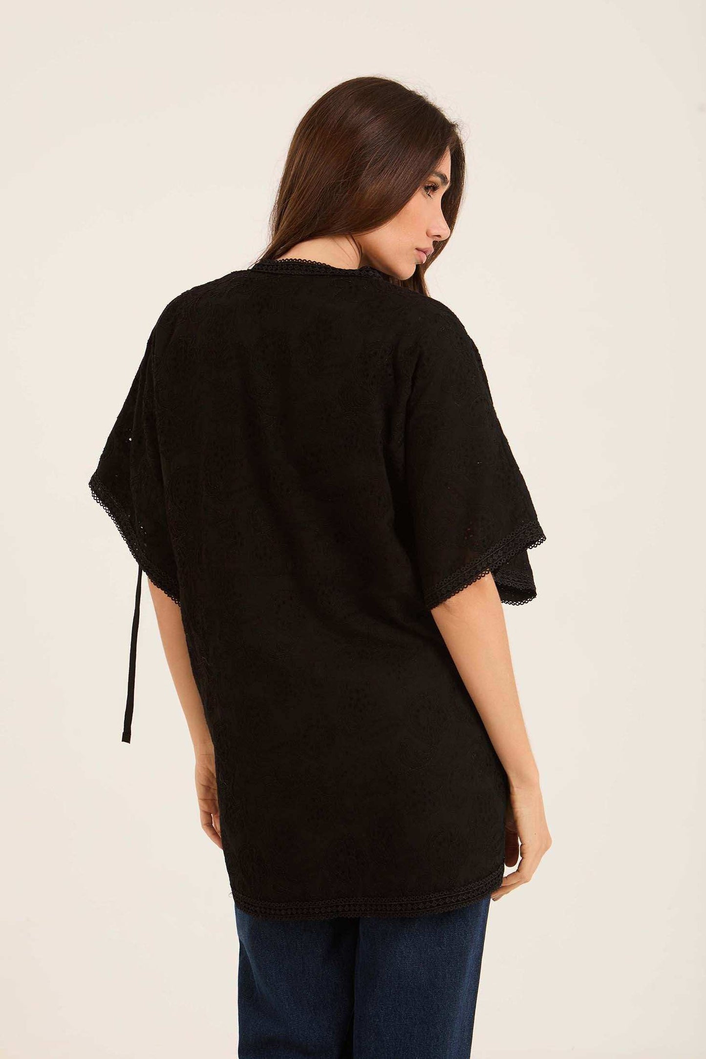 Embroidered Kimono with Waist Tie